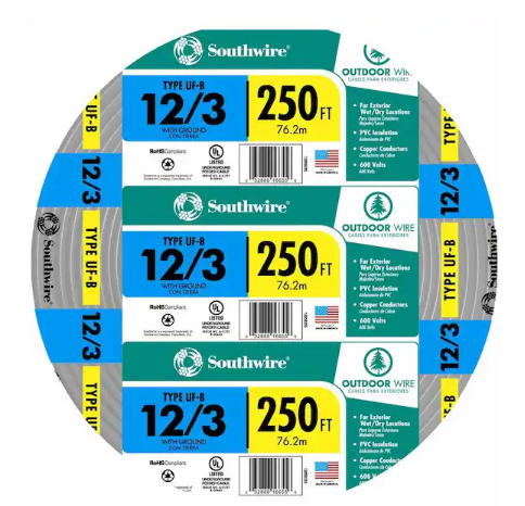 250 ft. 12/3 Gray Solid CU UF-B W/G Wire - 9658154