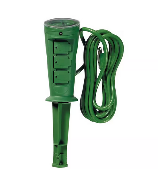 15-Amp Outdoor Plug-In Photocell Light Sensor 3-Outlet Yard Stake Timer with 6 ft. Cord, Green
