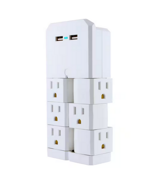 6-Outlet 2 USB Swivel Outlet Charging Station in White - 91003887716