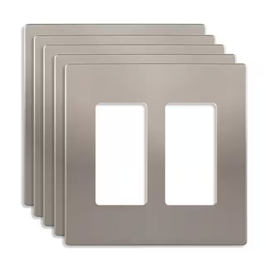 Nickel 2-Gang, Decorator/Rocker, Plastic Polycarbonate, Screwless Wall Plate (5-Pack) -91009746931