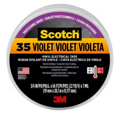 Scotch 3/4 in. x 66 ft. x 0.007 in. #35 Electrical Vinyl Tape, Violet (Case of 5) - 91003964006