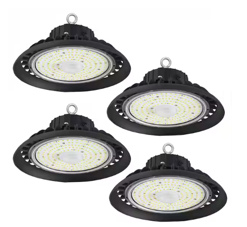 10 in.300-Watt Equivalent Integrated LED Dimmable Black UFO High Bay Light 5000K 14000LM Area Lighting Fixture 4 Pack - 91011983092