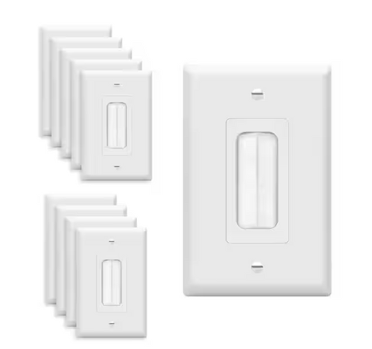 1-Gang Midsize Decorator Rocker Brush Pass Through Plastic Wall Plate with Mounting Brackets, White (10-Pack) - 91010389482