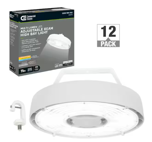 11 in. Adjustable CCT Lumens 100-Watt Lightweight Round Integrated LED High Bay Light 120-277V (12-Pack) - 91010216348