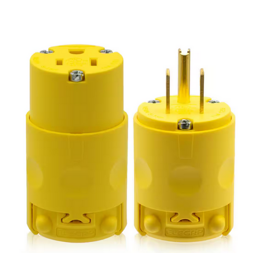 Straight Blade Plug and Connector Set, 15 Amp 125 Volt NEMA 5-15P NEMA 5-15R 2 Pole 3 Wire Grounding, Yellow (1 Set) - 91008464995