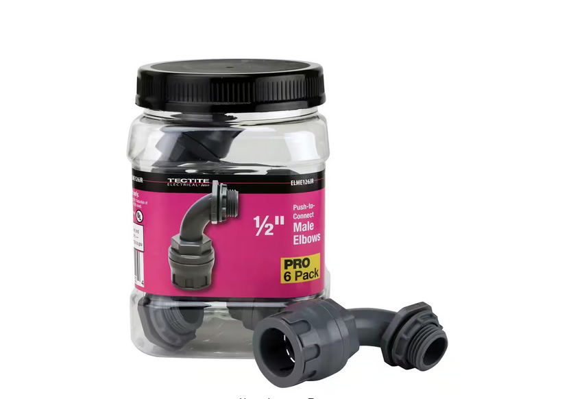 1/2 in. Non-Metallic Water Tight Push-to-Connect Elbow Connector Jar (6-Pack) - 91005487607