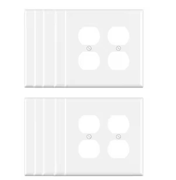 2 Gang Midsize Duplex Outlet Wall Plate, White (10-Pack) - 91007823559