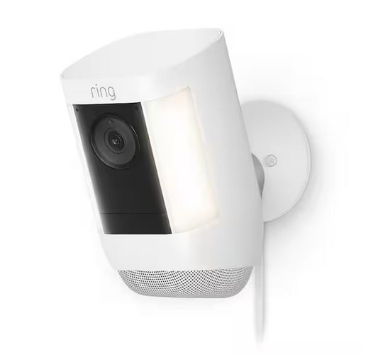 Spotlight Cam Pro, Plug-In - Smart Security Video Camera with LED Lights, Dual Band Wifi, 3D Motion Detection, White -91008411991