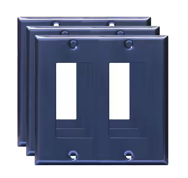 2-Gang Brushed Blue Decorator/Rocker Outlet Metal Wall Plate, 3-Pack - 91010015729