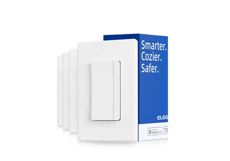 3.75 Amp Smart Single-Pole Illuminated Antimicrobial Rocker Smart Dimmer Light Switch, White (4-Pack) - 91010860258