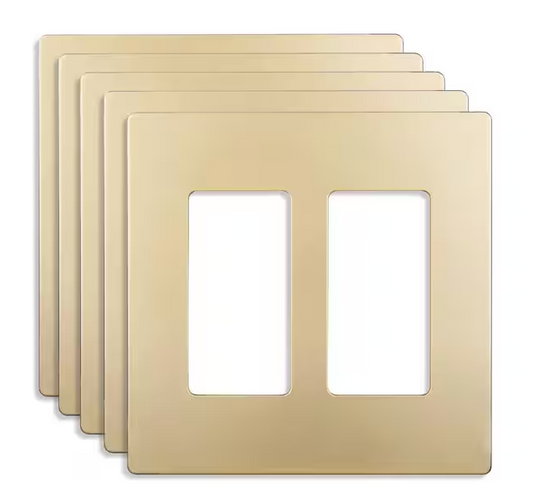 Gold 2-Gang, Decorator/Rocker, Plastic Polycarbonate, Screwless Wall Plate (5-Pack) - 91009746928