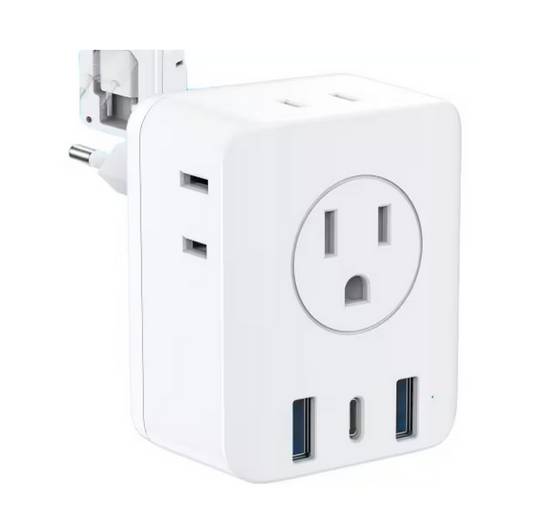 7-in-1 Travel Adapter European Travel Plug Adapter Foldable 4AC International Power Plug Adapter with USB Type C Outlet - 91012140245