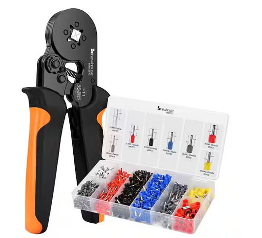 Ferrule Crimping Tool Kit with Wire Crimper Tool, Wire Ferrule Container, and 1,200 Electrical Wire Connectors - 91009578884