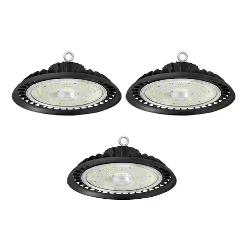 12 in. 600-Watt Equivalent Integrated LED UFO Black High Bay Light 5000K Daylight, Dimmable 0-10-Volt (3-Pack) - 91010104079