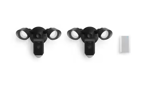 Floodlight Cam Wired Plus Outdoor Black Security Standard Surveillance Camera 2-Pack with Chime Pro - 91009474170