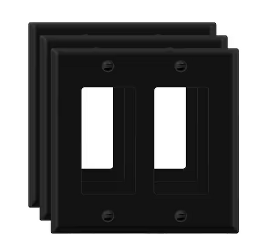 2-Gang Black Matte Decorator/Rocker Outlet Metal Wall Plate, 3-Pack - 91010015732