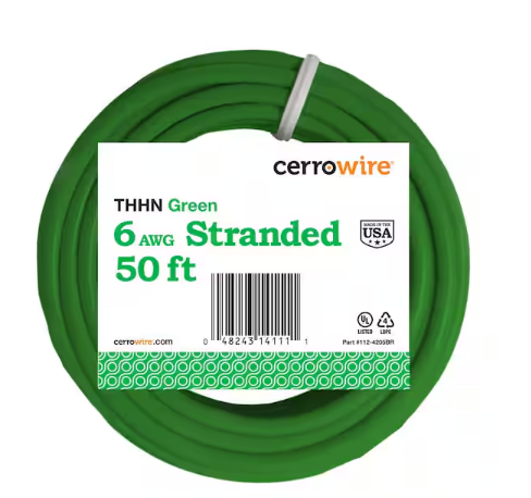 50 ft. 6 Gauge Green Stranded Copper THHN Wire - 9188448