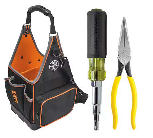 3-Piece Tool bag, Heavy-Duty Long Nose Side Cutting Pliers and Multi-Nut Driver Tool Set