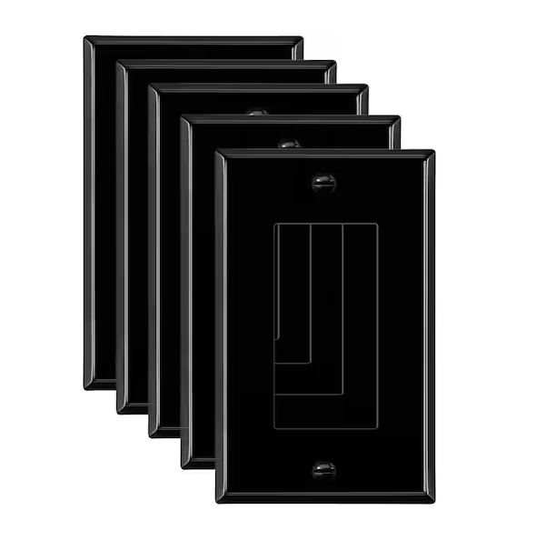 1-Gang Black Gloss Decorator/Rocker Outlet Metal Wall Plate, 5-Pack - 91010015720