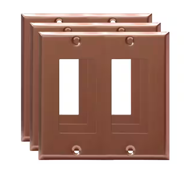 2-Gang Brushed Rose Gold Decorator/Rocker Outlet Metal Wall Plate, 3-Pack - 91010015734