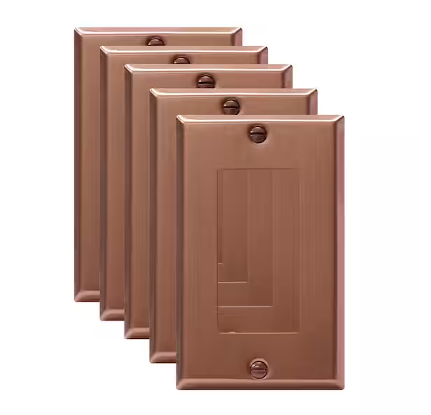 1-Gang Brushed Rose Gold Decorator/Rocker Outlet Metal Wall Plate, 5-Pack - 91010015724