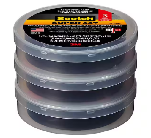 Super 33+ 3/4 in. x 66 ft. Vinyl Electrical Tape, Black ((3-Pack) (Case of 6)) - 91002585204