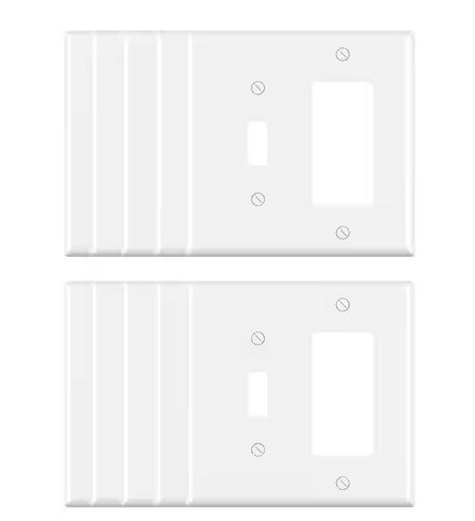 2 Gang Midsize 1-Toggle/1-Decorator/Rocker Wall Plate, White (10-Pack) - 91007823569