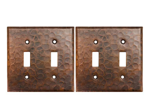 2 Gang Hammered Copper Toggle Switch Plate, Oil Rubbed Bronze (Quantity 2)