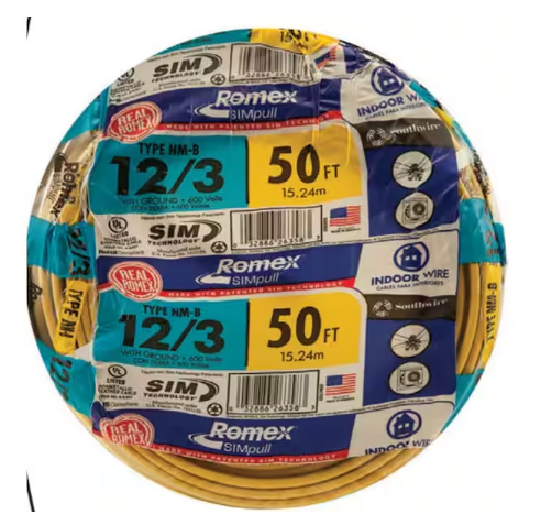 50 ft. 12/3 Solid Romex SIMpull CU NM-B W/G Wire - 9564644