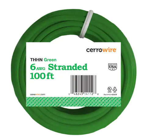 100 ft. 6 Gauge Green Stranded Copper THHN Wire - 9188804