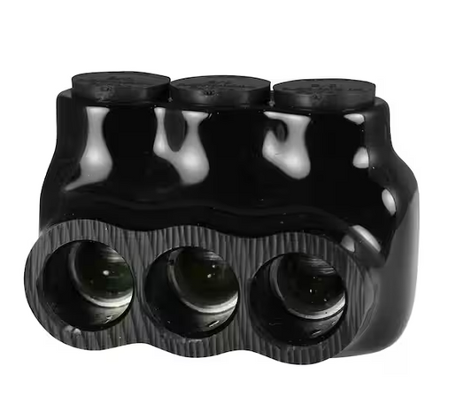6 - 2/0 AWG 3-Ports Multi Tap Connector, Insulated Single Sided Entry, Black - 91004501487
