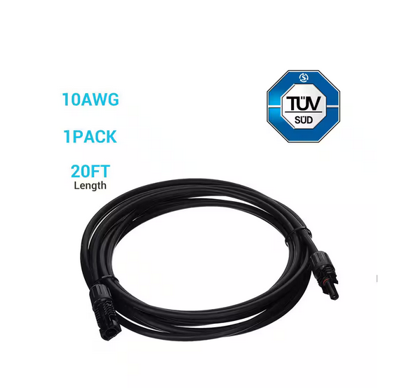 20 ft. 10 AWG Solar Panel Extension Cable with Male and Female Connectors - 91004521540