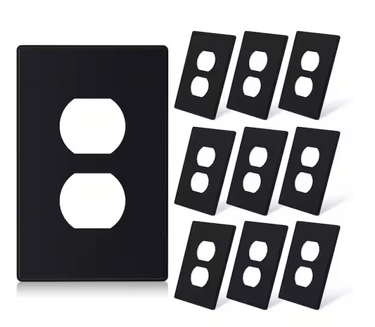 2-Gang Black Duplex Outlet Plastic Wall Plate (10-pack) - 91011976188