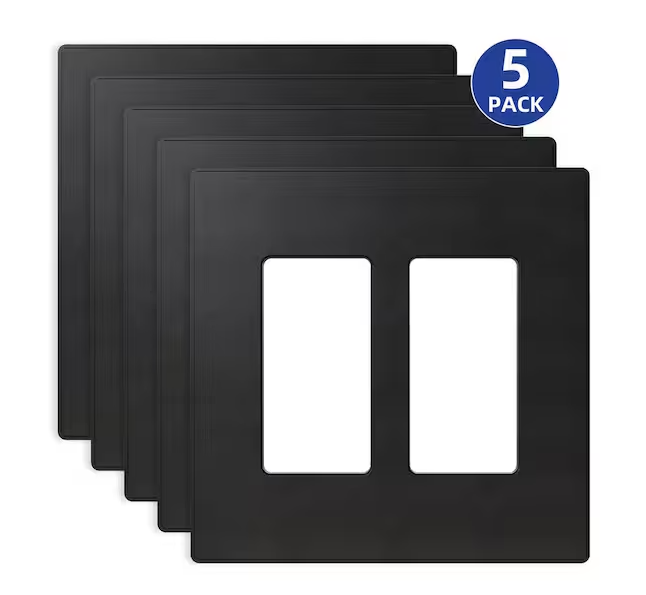 2-Gang Midsize Screwless Decorator/Rocker Wall Plate, Black (5-Pack) -91007823751