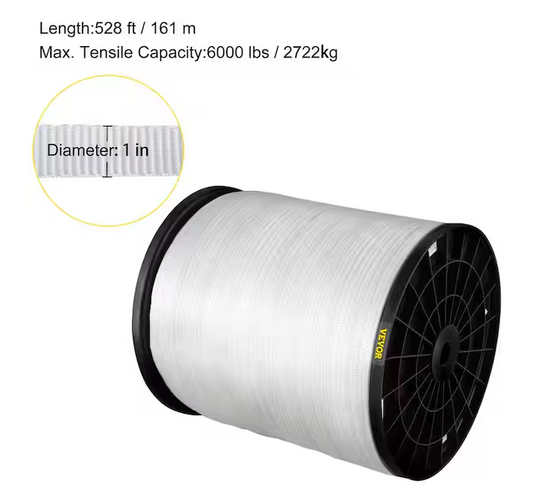 6000 lbs. Polyester Pull Tape 528 ft. x 1 in. Flat Tape for Wire and Cable Conduit Work Variable Functions, White - 91008150958