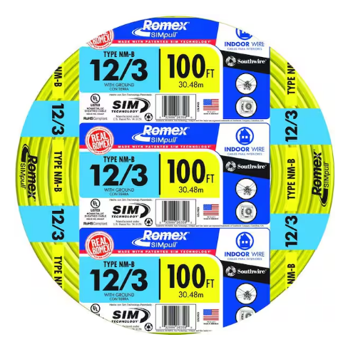 100 ft. 12/3 Solid Romex SIMpull CU NM-B W/G Wire - 9564658