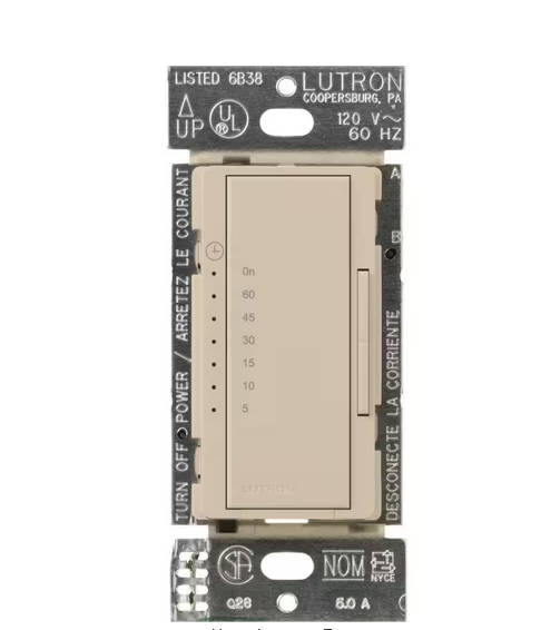 Maestro Countdown Timer Switch for Fans and Lights, 3A Fan/150W LED, Single-Pole/Multi-Location, Taupe (MA-T51MN-TP) - 91000525677