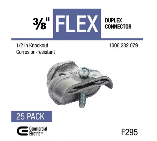 3/8 in. (1/2 in. knockout) Flexible Metal Conduit (FMC) Duplex Connector (25-Pack) - 91006232079