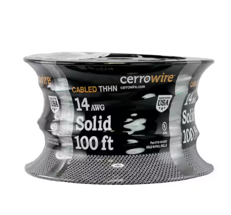 100 ft. 14/3 Black /White /Green Solid Copper THHN Wire - 91000993398