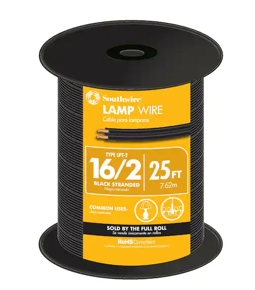 25 ft. 16/2 Black Stranded CU SPT-2 Lamp Wire - 9195889