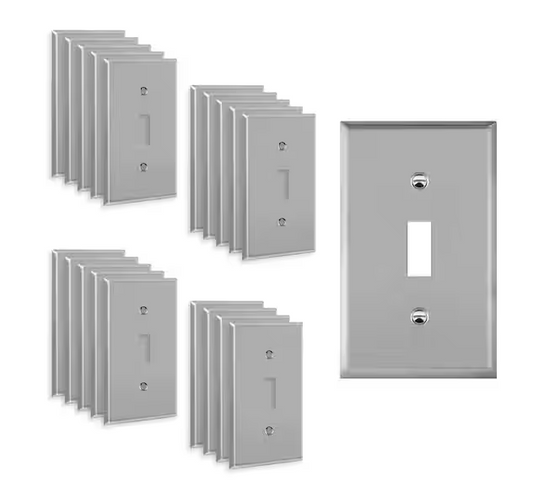 1-Gang Stainless Steel Toggle Switch Metal Wall Plate, Standard Size (20-Pack) - 91010389591