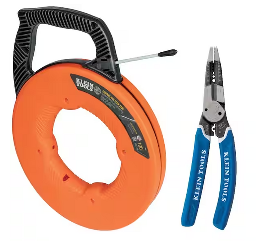 Wire Stripper and 100 ft. Non-Conductive Fiberglass Fish Tape Tool Set - 91007039544