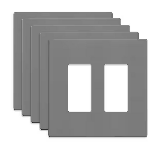 2-Gang Midsize, Gray Decorator/Rocker, Plastic Polycarbonate, Screwless Wall Plate (5-Pack) - 91009827037