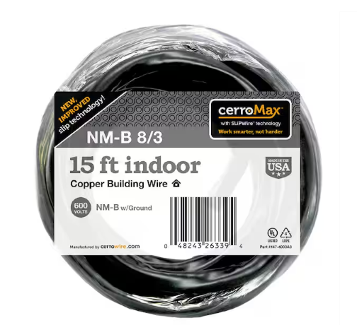 15 ft. 8/3 Black Stranded CerroMax SLiPWire Copper NM-B Wire - 91002352618