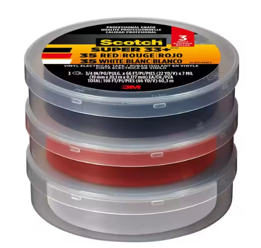 3/4 in. x 66 ft. Vinyl Electrical Tape, Black/Red and White ((3-Pack) (Case of 6)) - 91002585655