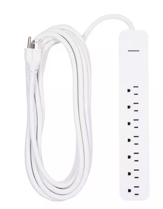 25 ft. 16/3 7-Outlet 1080J Surge Protector Power Strip Extension Cord, White - 91003578175