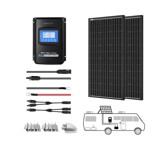 600-Watt Black Monocrystalline OffGrid Solar Power Kit, 3 x 200-Watt Solar Panel with 40 Amp MPPT Charge Controller - 91006775424