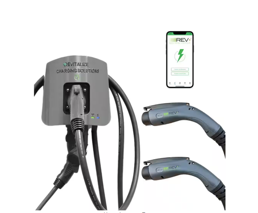 REV+ Dual-Port, Level 2, Electric Vehicle Smart Charger, 50 Amps, WiFi/Bluetooth, UL Listed, Mobile App Integration - 91009459543