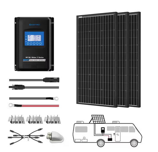 300-Watt Monocrystalline OffGrid Solar Power Kit with 3 x 100-Watt Solar Panel, 30 Amp MPPT Charge Controller - 91006357416