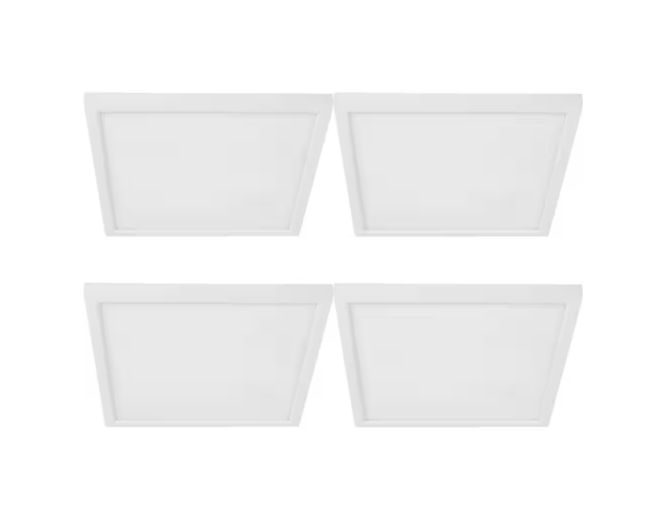 7.5 in. 10.5-Watt 900 Lumen White Integrated LED Square Flat Panel Ceiling Flush Mount with Color Change (4-Pack) - 91010540842